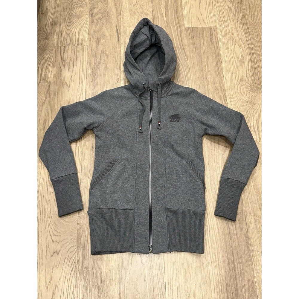Roots Canada Gray Full Zip Hoodie Womens L Heritage Sporting Fleece Lined